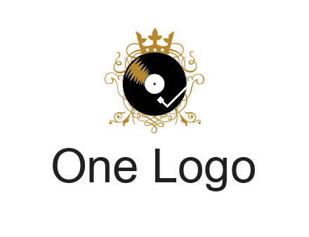vinyl record with a crown and intricate patterns logo
