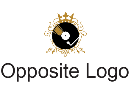 vinyl record with a crown and intricate patterns logo