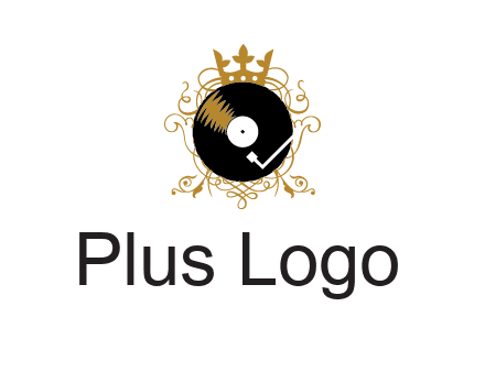 vinyl record with a crown and intricate patterns logo