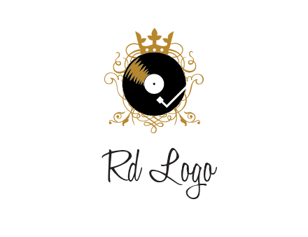 vinyl record with a crown and intricate patterns logo