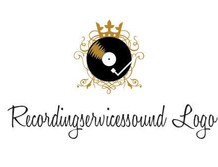 vinyl record with a crown and intricate patterns logo