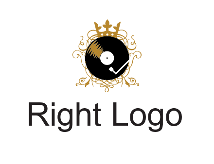 vinyl record with a crown and intricate patterns logo