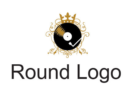 vinyl record with a crown and intricate patterns logo