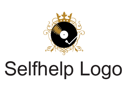 vinyl record with a crown and intricate patterns logo