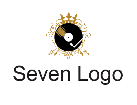 vinyl record with a crown and intricate patterns logo