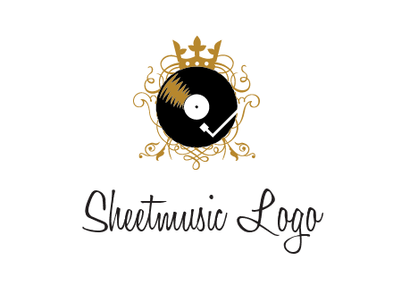 vinyl record with a crown and intricate patterns logo