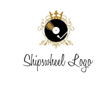 vinyl record with a crown and intricate patterns logo
