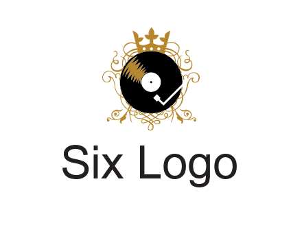 vinyl record with a crown and intricate patterns logo