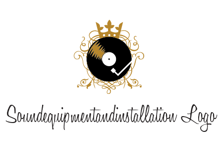 vinyl record with a crown and intricate patterns logo