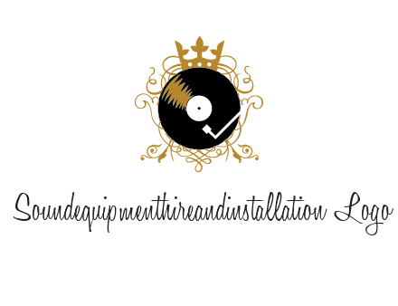 vinyl record with a crown and intricate patterns logo