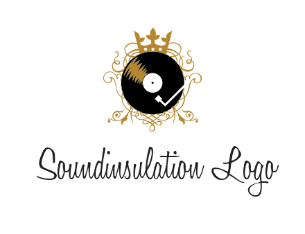 vinyl record with a crown and intricate patterns logo
