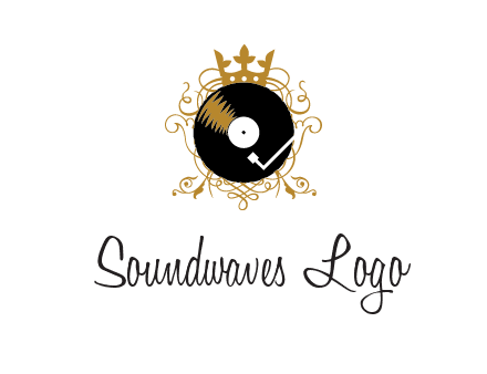 vinyl record with a crown and intricate patterns logo
