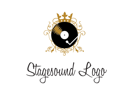 vinyl record with a crown and intricate patterns logo