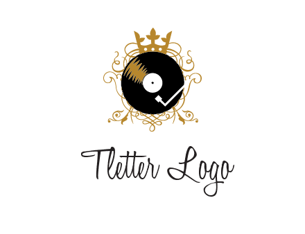 vinyl record with a crown and intricate patterns logo