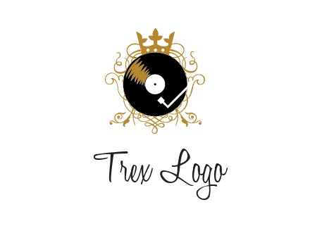 vinyl record with a crown and intricate patterns logo