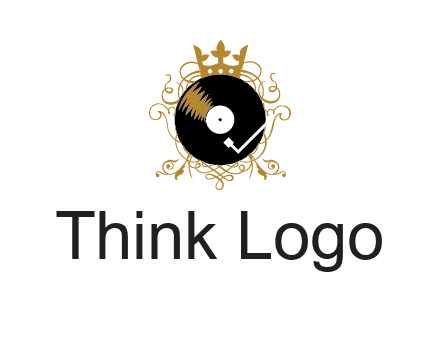 vinyl record with a crown and intricate patterns logo