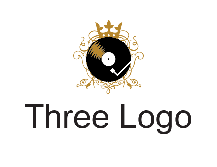 vinyl record with a crown and intricate patterns logo