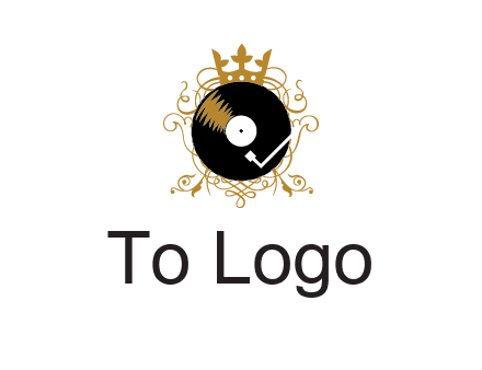 vinyl record with a crown and intricate patterns logo