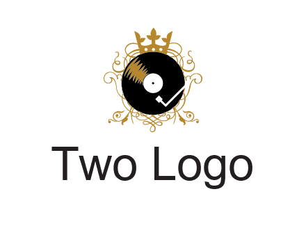 vinyl record with a crown and intricate patterns logo
