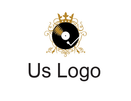 vinyl record with a crown and intricate patterns logo