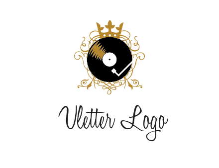 vinyl record with a crown and intricate patterns logo