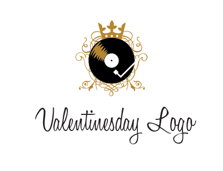 vinyl record with a crown and intricate patterns logo