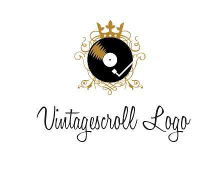 vinyl record with a crown and intricate patterns logo