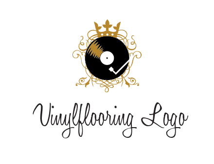 vinyl record with a crown and intricate patterns logo