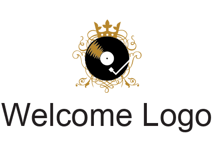 vinyl record with a crown and intricate patterns logo
