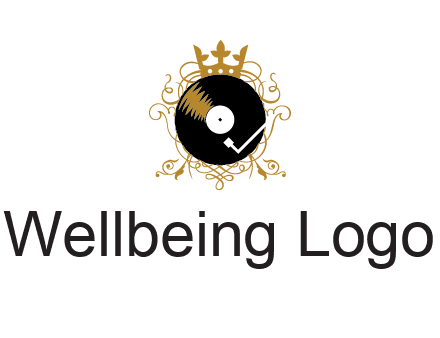 vinyl record with a crown and intricate patterns logo