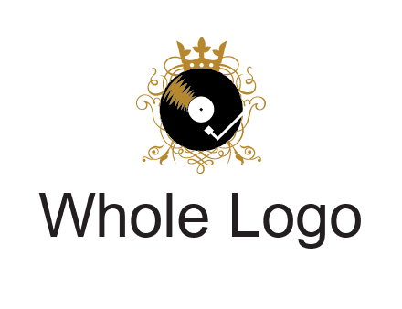 vinyl record with a crown and intricate patterns logo