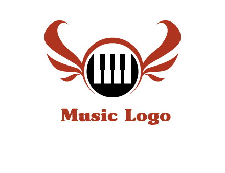 piano keys in a circle with wings logo