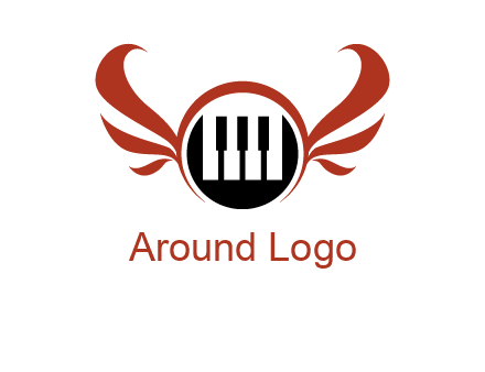 piano keys in a circle with wings logo