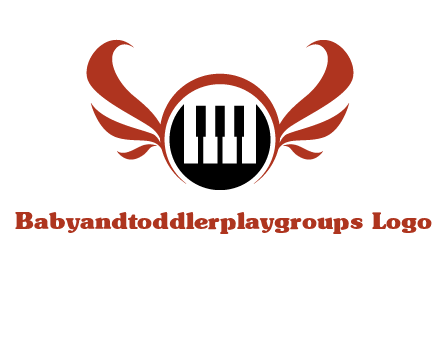 piano keys in a circle with wings logo