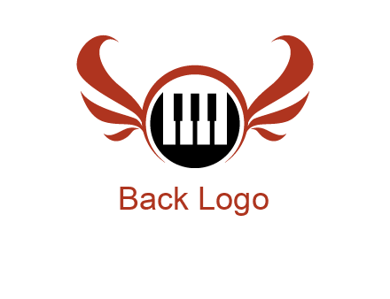piano keys in a circle with wings logo