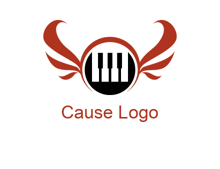 piano keys in a circle with wings logo
