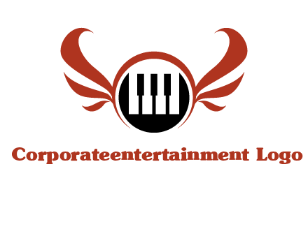 piano keys in a circle with wings logo