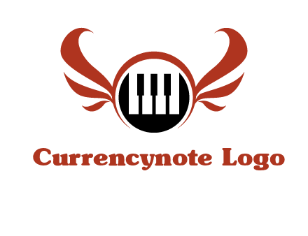 piano keys in a circle with wings logo