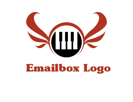 piano keys in a circle with wings logo
