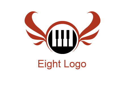 piano keys in a circle with wings logo