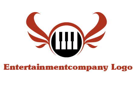 piano keys in a circle with wings logo
