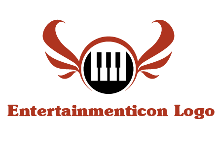 piano keys in a circle with wings logo