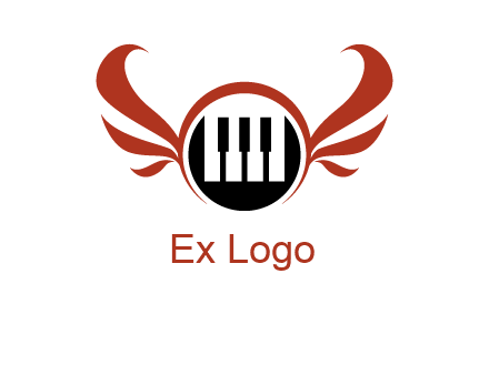 piano keys in a circle with wings logo