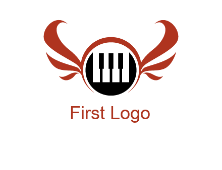 piano keys in a circle with wings logo