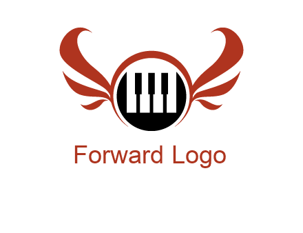 piano keys in a circle with wings logo