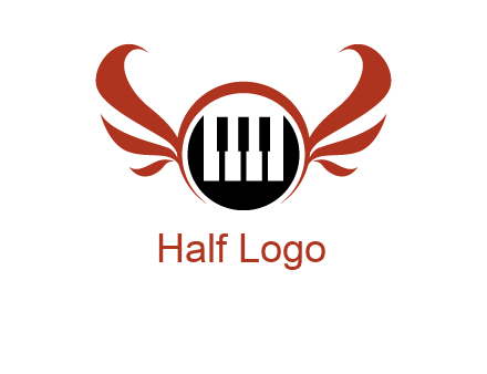 piano keys in a circle with wings logo