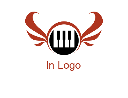piano keys in a circle with wings logo