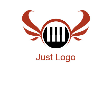 piano keys in a circle with wings logo