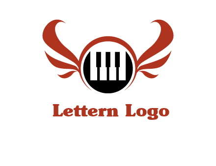 piano keys in a circle with wings logo