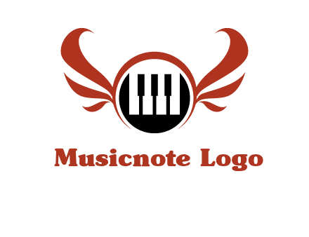 piano keys in a circle with wings logo